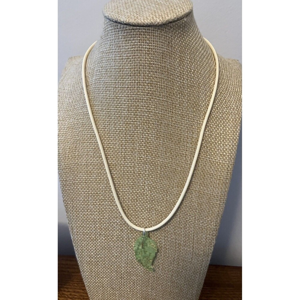 Glow In The Dark Leaf Pendant Necklace, White Cord 18”